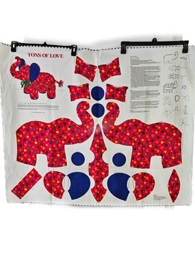 Vintage Cranston VIP " Tons Of Love" Red Heart Elephant Cut And Sew Fabric Panel